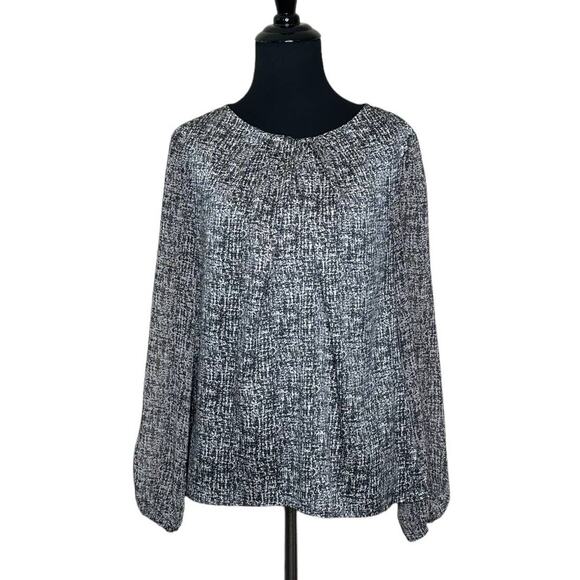 Ann Taylor black gray printed long sleeves blouse size MP - Picture 8 of 10